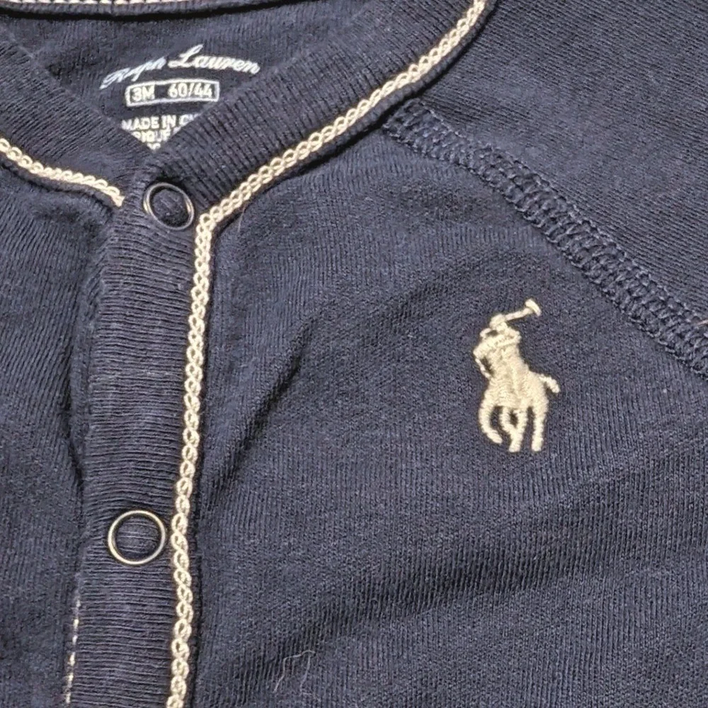 Ralph Lauren Baby Boy Navy Blue Footed Coverall Snap Front Sleeper 3M